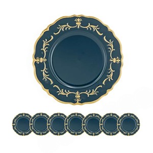 Classic Navy Blue Charger <b>Plate</b> with Gold Inlay Design Round <b>Ceramic</b> Dinnerware for Party Use - Product Image 5