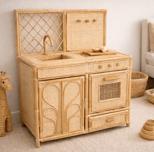 Cuisine miniature en rotin naturel pour enfants, cuisinière pour tout-petits, jeux de rôle, prix bas - Product Image 6