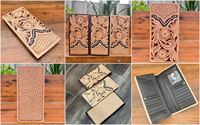 Dompet penyimpan uang kulit asli Tooled tangan dekoratif buatan tangan untuk pria dompet kartu kredit kualitas Premium terlaris
