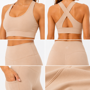 Conjunto de yoga para mujer con espalda cruzada, leggings acampanados de cintura alta y sujetador deportivo para fitness, gimnasio y entrenamiento. - Product Image 6