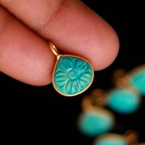Aaa blue turquoise flower pendant 925 sterling <b>silver</b> gemstone pendant hand carved heart charm turquoise jewelry making supplies - Product Image 6