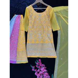 Ensemble de vêtements de fête pour femmes de créateur Beau haut Sharara Dupatta - Product Image 5