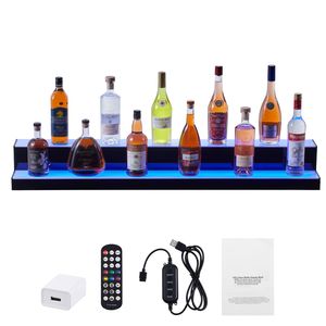 2-Tier 48-Inch <b>LED</b> <b>Lighted</b> Acrylic Liquor Bottle Display Rack Commercial Home <b>Bar</b> Shelf with Illuminated Whiskey Stand Wine Rack - Product Image 1