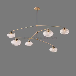 Premium 1950s Mid Century Modern Brass LED Chandelier 6 Metal <b>Shade</b> Adjustable Height <b>Ceiling</b> Pendant Vintage Style Home Fixture - Product Image 4