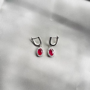 925 <b>Silver</b> Ruby Oval Cut Drop <b>Earrings</b> Rhodium Plated Minimalist Christian Engagement <b>Wedding</b> Certified Trendy Women's Jewelry - Product Image 4