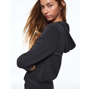 <b>Women's</b> Hooded <b>Zip</b>-<b>Up</b> Sweatshirt Solid Color Full Sleeve Cotton Knitted Breathable Autumn Wear - Product Image 3