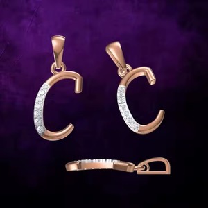 Collier élégant en or 14 carats plaqué rhodium avec initiale C, pendentif alphabet unisexe, diamant de laboratoire taille brillant - Product Image 4