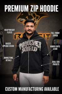 <b>Black</b> Rhinestone <b>Zip</b> <b>Up</b> <b>Hoodie</b> Patch Embroidery Oversized Streetwear Full Zipper Heavyweight Hooded Jacket for Men OEM <b>Hoodie</b> - Product Image 2