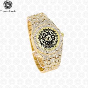 Charm_Jewells Montre de luxe en or pour femme, boîtier rond, mouvement à quartz analogique, bracelet incrusté de diamants, 38 mm - Product Image 1