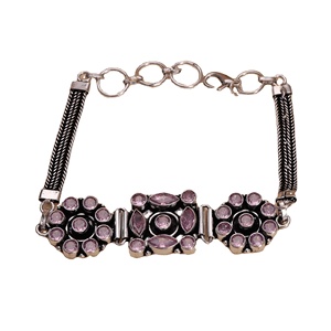 <b>Oxidized</b> Antique Silver-Plated Brass Beaded Ethnic Bracelet Pink Vintage Floral for Women Anniversary Gift Wholesale Supplier - Product Image 1