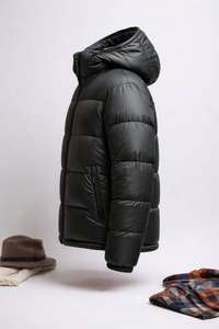 Veste matelassée noire pour femme, manches longues, à capuche, fermeture éclair, coupe-vent, manteau d'hiver, rembourrage épais en polyester - Product Image 3