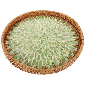Plateau de service multicolore avec bordure latérale en rotin tressé et incrustations en résine MOP, pour desserts, aliments et fruits secs, au meilleur prix - Product Image 1