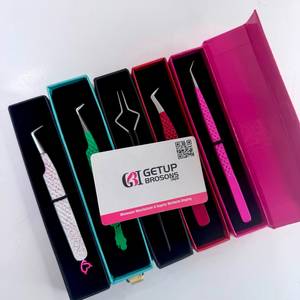 Pince à épiler professionnelle pour extensions de cils, revêtement poudré, texture diamant, ensemble de pinces à volume pour cils, personnalisable avec logo, vente en gros - Product Image 5