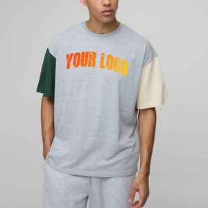 Best Quality 100% Cotton Loose Fit Colour Block Men's Hip Hop T-Shirt Custom Digital Printed Logo <b>Drop</b> Shoulder Quick Dry - Product Image 4