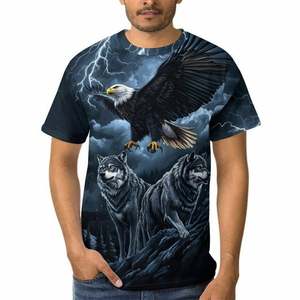 Men's Cotton Short Sleeve O-Neck T-Shirt Eagle Wolves <b>Pattern</b> Sublimation Printed <b>Animal</b> Design Breathable Casual Wear Regular - Product Image 1