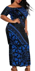 Vestido Puletasi Samoano Tradicional con Estampado Polinesio, Diseño Personalizado, Vestidos de Sirena con Hombros Descubiertos, Vestidos Puletasi Ajustados para Mujer - Product Image 4