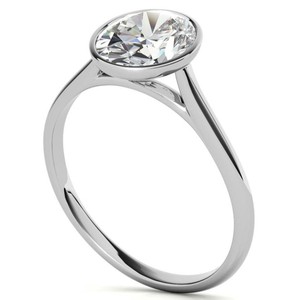 Brilliant Cut Moissanite 8x10mm Oval Cut Bezel Set Luxury Certified 925 Sterling <b>Silver</b> White Gold Plated <b>Solitaire</b> <b>Ring</b> - Product Image 4