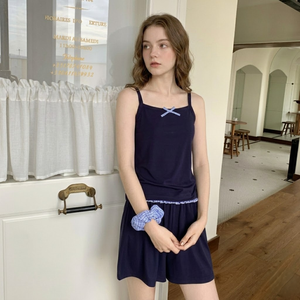 Ensemble de vêtements de nuit d'été respirant pour femmes, sans manches, col en U, taille élastique douce, vêtements de maison légers pour dames - Product Image 2