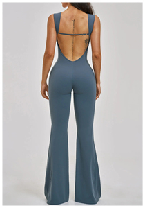 Women Backless Sleeveless Full Length Jumpsuit Solid Color Seamless Crisscross Straps Bodysuit for Gym Yoga - Product Image 5