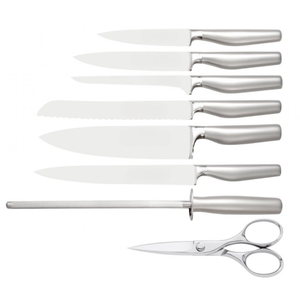 8 Piece Stainless Steel <b>Kitchen</b> Knives Set with Wooden Storage Block Metal Handles <b>Kitchen</b> <b>Scissors</b> and Sharpening Steel - Product Image 2