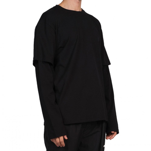 เสื้อยืดแขนยาวผู้ชายทรงโอเวอร์ไซส์ สีดำ ผ้าฝ้ายถัก สไตล์สตรีท คอกลม พิมพ์ลายแบบรีดร้อน - Product Image 2