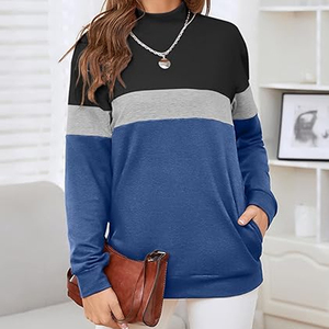 Women's Casual Long Sleeve Sports Hoodie Spandex Other Collar Sweatshirt Lined Autumn Color Matching <b>Tops</b> <b>Mock</b> <b>Neck</b> Turtle <b>Neck</b> - Product Image 4