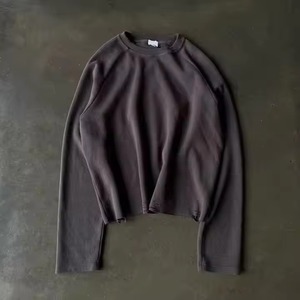 Customizable 330GSM Breathable Knit Tee Men's Regular Fit Front Custom Print Waffle Knit Long Sleeve Plain <b>Tshirt</b> Distressed - Product Image 4