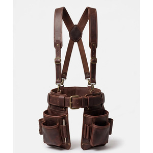 Ceinture porte-outils en cuir faite à la main avec plusieurs compartiments de rangement, porte-marteau et coutures renforcées, disponible en gros - Product Image 1