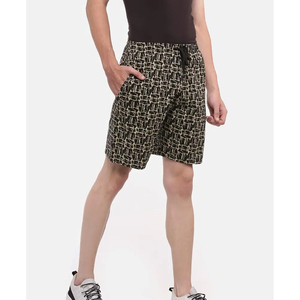 Shorts pour hommes à imprimé géométrique, taille mi-haute, élastiques, respirants, décontractés, en polyester tissé - Product Image 4