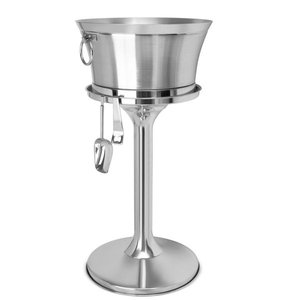 Seau à glace en acier inoxydable avec support, pelle à glace et pinces, refroidisseur de champagne sur pied pour restaurant et bar - Product Image 1