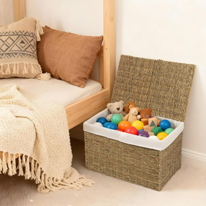 Seagrass <b>Large</b> Storage <b>Bins</b> Storage Basket with 2 Lids & Liners for Living Room & Bedroom Organization Made in Vietnam - Product Image 4