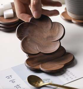 Ensemble de sous-verres en bois en forme de fleur, décoratifs, écologiques, pour boissons chaudes et froides, pour la maison, le bureau, le café - Product Image 4