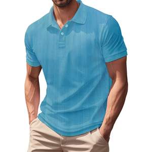 Polo homme uni bleu clair à manches courtes, décontracté, 100% coton, coupe ajustée, séchage rapide, polyester, tendance, polos décontractés pour homme - Product Image 4