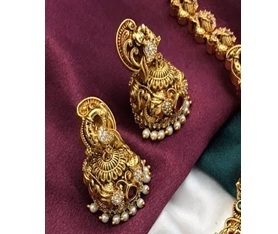 Ensemble collier et boucles d'oreilles de luxe de qualité supérieure, finition or antique, avec moissanite, pour femmes, pour mariage et soirée - Product Image 2