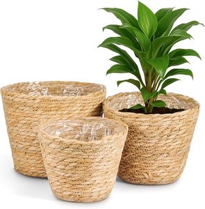 Cesta de mimbre tejida a mano al por mayor con asa y forro, maceta de almacenamiento natural, decoración rústica para interiores y exteriores para el hogar y la oficina - Product Image 6