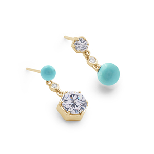 Fashionable Natural White Topaz & Turquoise Gemstone Prong Setting Drop <b>Earring</b> Solid 925 Sterling Silver <b>Fine</b> <b>Earring</b> For Women - Product Image 4
