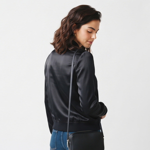 Wholesale <b>Women</b> <b>Bomber</b> <b>Jackets</b> Custom Design <b>Lightweight</b> <b>Bomber</b> Zip Up <b>Jacket</b> Manufacturer Crewneck Black <b>Bomber</b> <b>Jackets</b> - Product Image 3