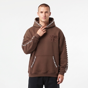 Sudadera con capucha marrón para hombre, con logotipo bordado con pedrería personalizado, corte holgado, hombros caídos, ropa informal, ropa de invierno - Product Image 2