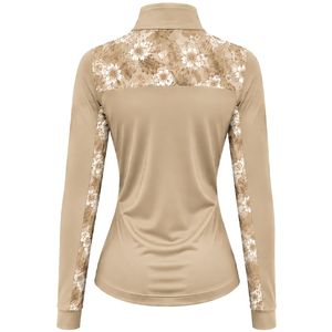 Manufacturer <b>Khaki</b> <b>Women</b> Quarter Zip Sports Pullover <b>Top</b> Floral Sleeve Insert Long Sleeve Equestrian Riding Fitness Wear - Product Image 2