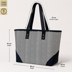 Wholesale Custom Logo <b>Large</b> PP Laminated Cotton <b>Canvas</b> Beach Tote <b>Bag</b> Geometric Wave Print Reusable Shoulder Shopping Travel <b>Bag</b> - Product Image 3