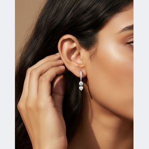 Pendientes de Diamantes Cultivados en Laboratorio Vintage de 1.40 CTW, Diseño Colgante Lineal de Dos Piedras con Engaste Redondo/Corazón/Pavé, Tipo Huggie - Product Image 6