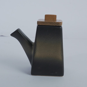 Agung Keramik D-1228 Black Reactive Glaze Ceramic Soy <b>Sauce</b> <b>Pot</b> 200ml with Wooden Lid for Restaurant Hotel Tableware Serving - Product Image 3