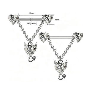 F136 Titanium Love Little Devil <strong>Bull</strong> Horn Chain Pendant Wholesale Zircon Nipple Couch <strong>Piercing</strong> - Product Image 2