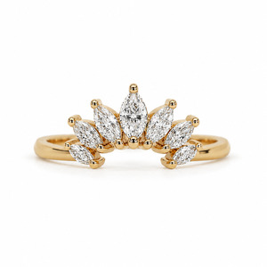 Anillo de Boda Curvo de Oro de 10K con Diamante de Laboratorio de Corte Marquesa de 0.46CT E VVS2, Anillo Apilable Nupcial con Tiara y Corona Chevron - Product Image 1