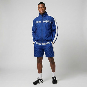 Custom Men's Vintage Streetwear Tracksuit Set <b>Gothic</b> Letter Print Windbreaker <b>Jacket</b> and Shorts 2 Piece Suit Hip Hop Style Royal - Product Image 3