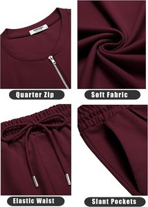 Conjunto de Pantalones y Top de Manga Corta con Cuello de Punto y Cierre de Cremallera para Hombre, Color Borgoña, Ropa Casual de Verano, Transpirable, de Color Sólido, Dos Piezas - Product Image 5