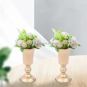 Décoration d'intérieur d'hôtel de mariage de luxe Vase de table en métal doré élégant fait à la main Beau pot de fleur Vase de sol - Product Image 5