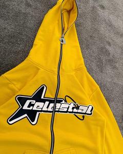 Sweat-shirt à capuche zippé jaune Rits pour homme, en molleton décontracté, avec logo imprimé sur le devant, coupe classique, idéal pour l'automne, prix abordable, OEM - Product Image 5
