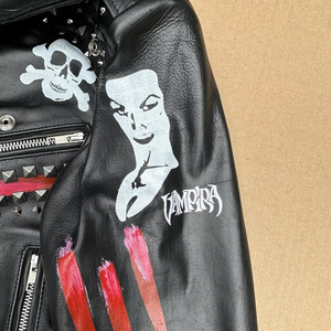 <b>Punk</b> Style Black Leather Motorcycle <b>Jacket</b> With Patches Rivets And Skull Print For Unisex Autumn Wear - Product Image 4