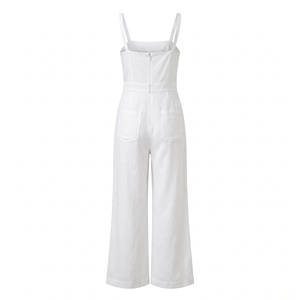Mono de lino de cintura alta para mujer, de verano, liso, de pierna ancha, informal, OEM ODM, venta al por mayor, fábrica, marca privada | MOQ bajo - Product Image 2